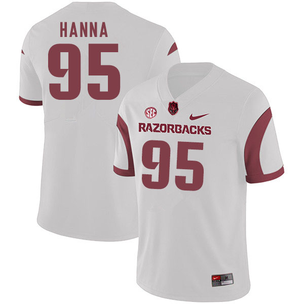 Men #95 Morgan Hanna Arkansas Razorbacks College Football Jerseys Sale-White
